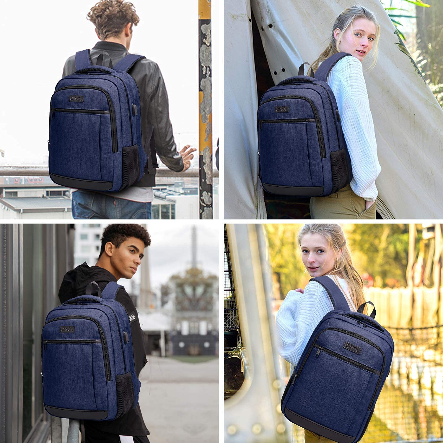QINOL Travel Laptop Backpack Anti-Theft Work Bookbags With Usb Charging Port, Water Resistant 15.6 Inch College Computer Bag for Men Women, Black - Image 7
